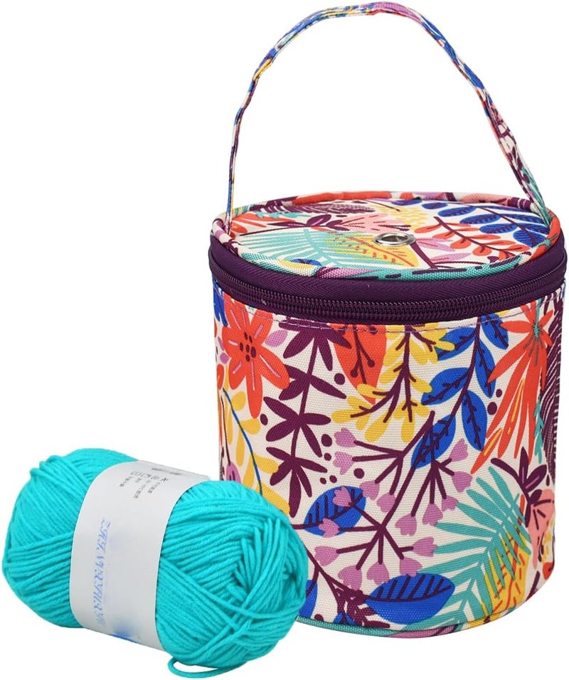 Mdoker mini yarn storage small size yarn bag for crocheting with holes,empty round knitting tote bags protable yarn holder,perfect for travel,beginner & crocheter(Orange Leaves) - Image 1